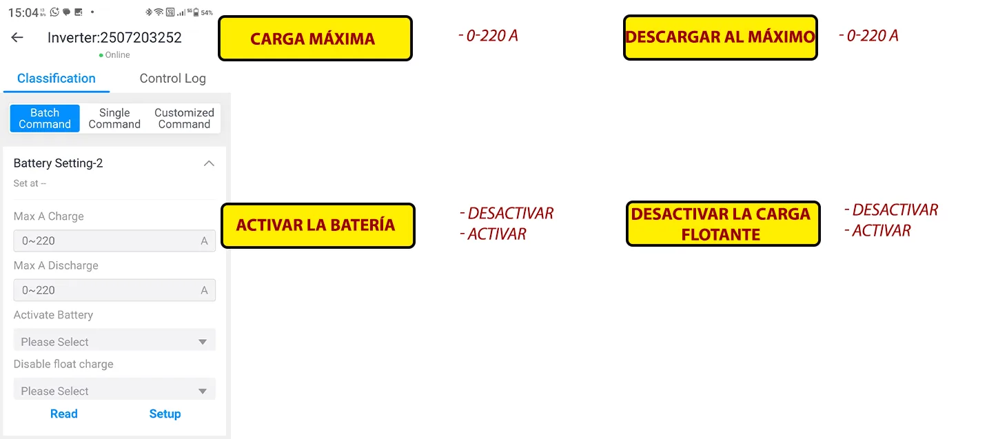 Parámetros de carga y descarga Deye Cloud