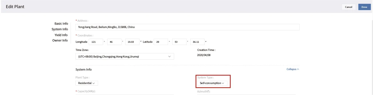Página de la planta - Potencia fotovoltaica, carga y red